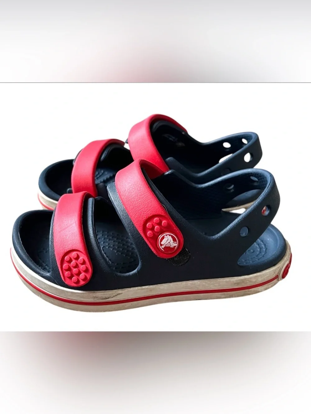 CROCS Kids Red and Navy Double-Strap Sandals Size 9 EUC
